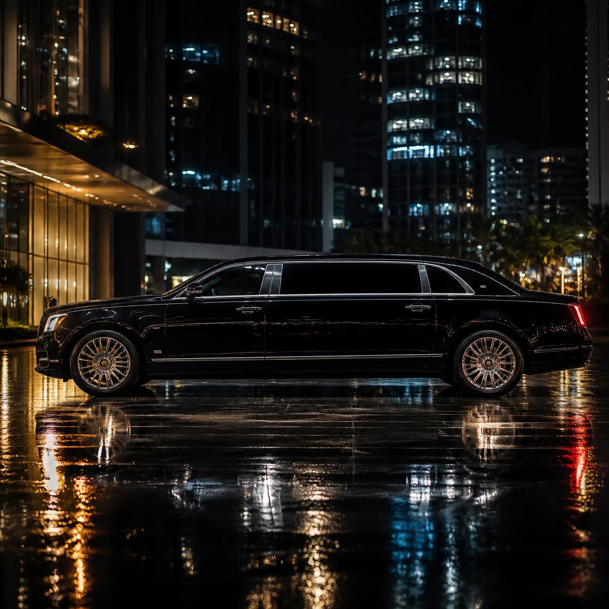 Luxury chauffeured SUV at night